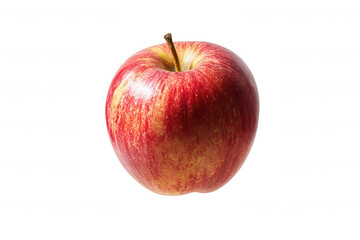 Fresh red gala apple with stem on black background Closeup studio shot of healthy fruit, showcasing vibrant color and texture for food and nutrition concepts