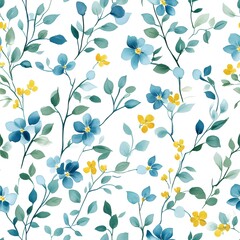 Delicate floral pattern with blue and yellow blossoms.