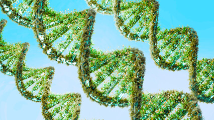 DNA helix with plants and flowers, alpha channel, Green ECO, biotechnology concept, eco-friendly, synthetic biology, 3d render