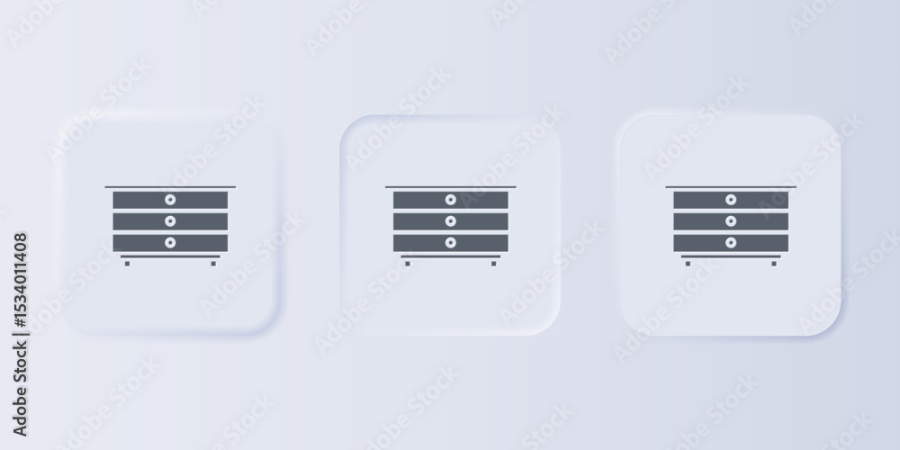 Poster grey chest of drawers icon isolated on grey background. set icons in square buttons. vector