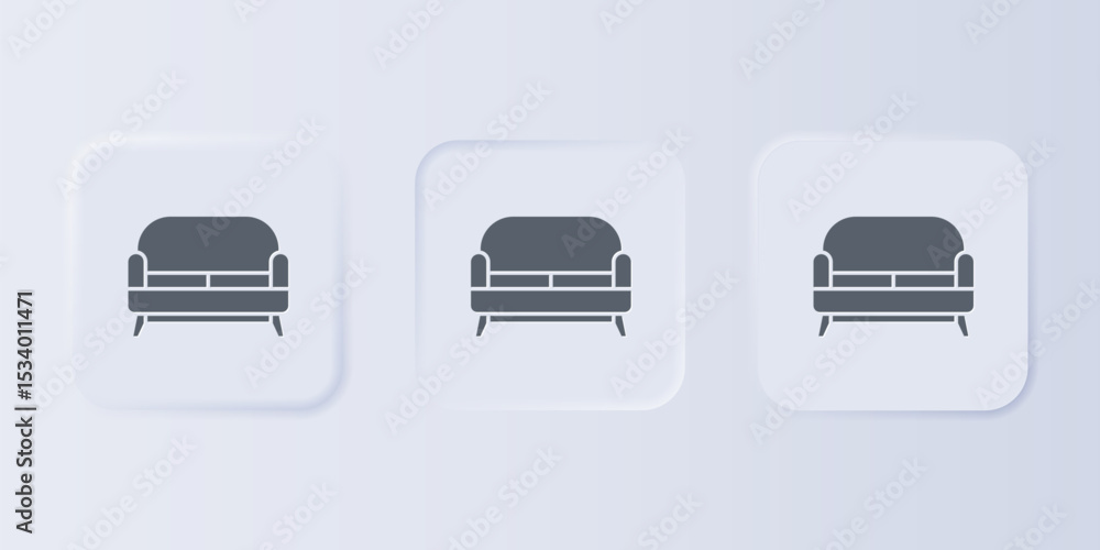 Aufkleber grey sofa icon isolated on grey background. set icons in square buttons. vector