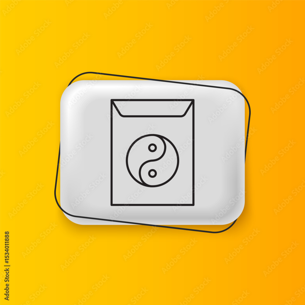 Poster black yin yang and envelope icon isolated on yellow background. symbol of harmony and balance. silve