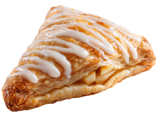 Apple Turnover Pastry: A delectable apple turnover pastry, showcasing flaky golden-brown crust drizzled with a luscious icing. The visible apple filling promises a sweet and satisfying treat. 