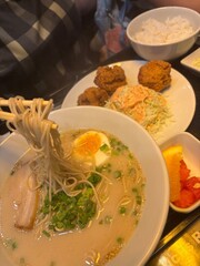 Eating Japanese Ramen in restaurant