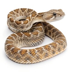 Naklejka premium Saw-scaled Viper – Coiled Defensive Snake with Grainy Scales on White Background