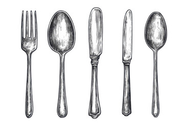 Elegant silver cutlery set arranged for a fine dining experience with forks, knives, and spoons placed neatly on a table
