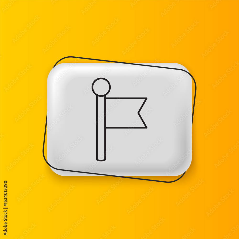 Poster black flag icon isolated on yellow background. location marker symbol. silver rectangle button. vect