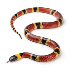 Naklejka premium Coral Snake – Banded Red, Yellow, Black Slender Snake on White Background