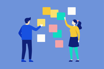 Obraz premium Collaborative Teamwork Innovative Problem-Solving with Sticky Notes