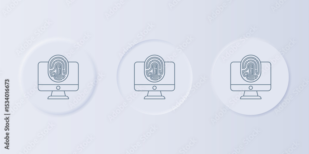 Poster grey monitor with fingerprint icon isolated on grey background. id app icon. identification sign. to