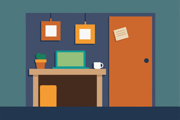 Modern Home Office Setup Desk, Laptop, and Cozy Atmosphere