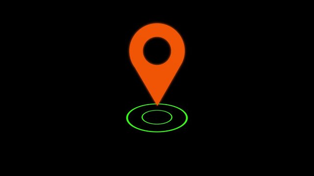 map pointer with pin icon. location icon animation black background 4k video