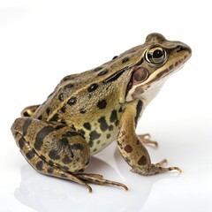 Naklejka premium Spotted Marsh Frog – Full Body View on Pure White Background