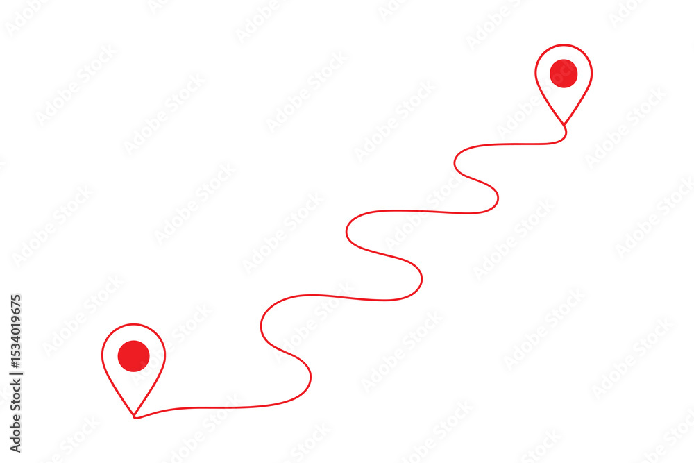 Poster a winding route vector illustration with destination points on white.