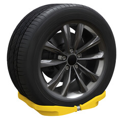 Obraz premium Tire on base: A solitary tire rests gracefully upon a striking yellow base, its sleek form exuding an air of modern design. The image is clean and bold, a testament to the beauty of simple form.