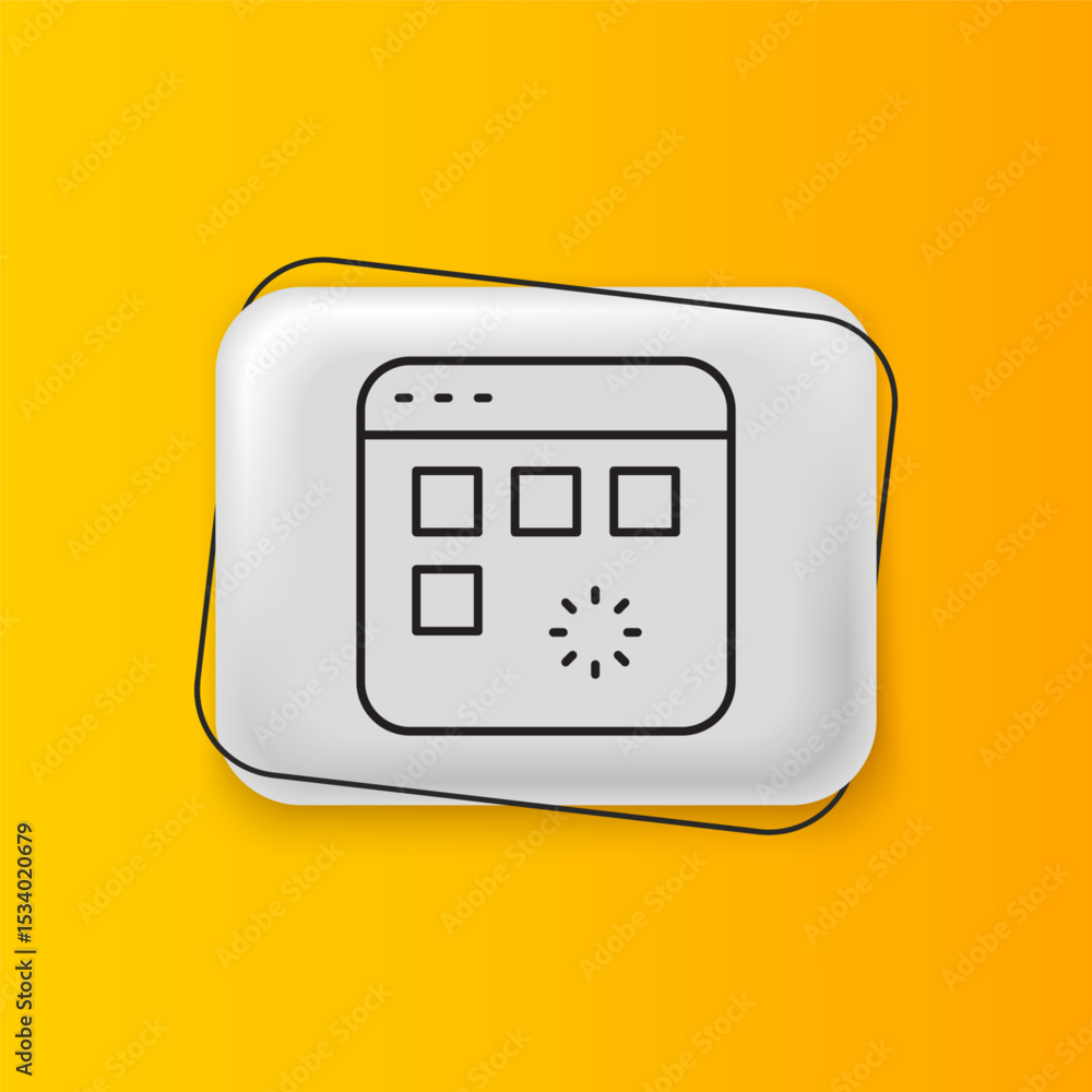 Aufkleber Black Loading a data window with a progress bar icon isolated on yellow background. Silver rectangle button. Vector