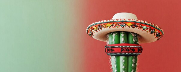 Festive Cactus Sombrero and Serape on Desert Plant, Cinco de Mayo, Mexico