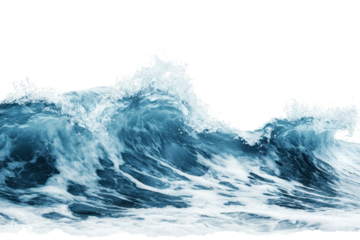 Ocean waves crashing on the shore under bright sunlight captured with clear visibility on a transparent background