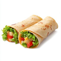 Obraz premium Fresh Veggie Wraps Two delicious wraps with lettuce and tomatoes on white, Food , Healthy