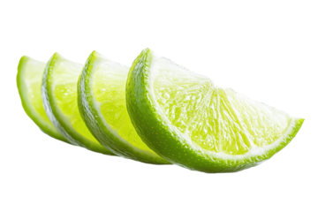 Selective focus on a vibrant lime slice arranged on a clean white background, showcasing its texture and color in a minimalist composition that highlights freshness