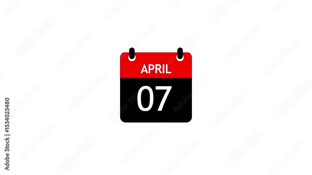 Poster april 7 daily calendar icon animation on transparent background. calendar with the date april 7 on a