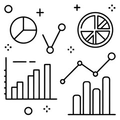 Vector illustration in modern thin line style of profit related icons: chart, graph, arrow and more. Pictogram