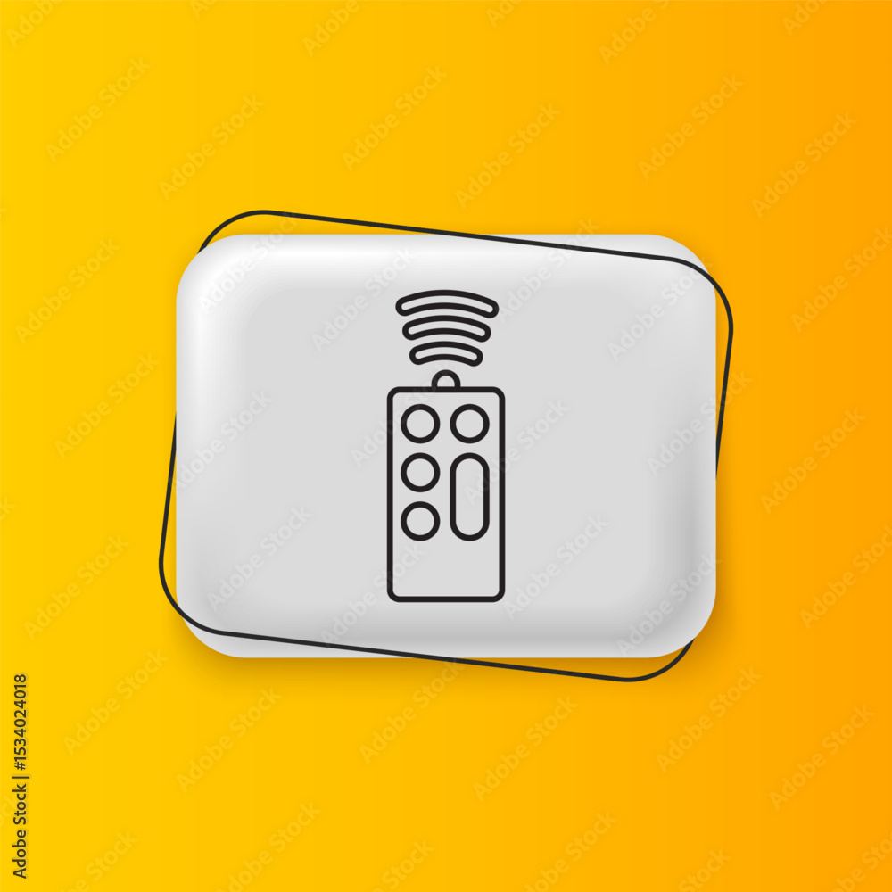 Poster black remote control icon isolated on yellow background. silver rectangle button. vector
