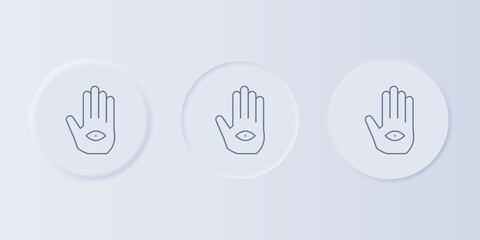 Obraz premium Grey Hamsa hand icon isolated on grey background. Hand of Fatima - amulet, symbol of protection from devil eye. Set icons in square buttons. Vector