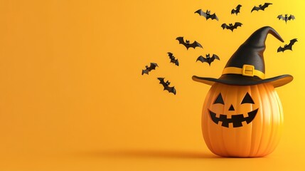 Pumpkin with Witch Hat and Bats