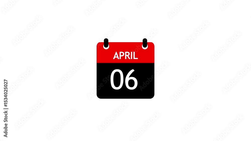 Poster april 6 daily calendar icon animation on transparent background. calendar with the date april 6 on a