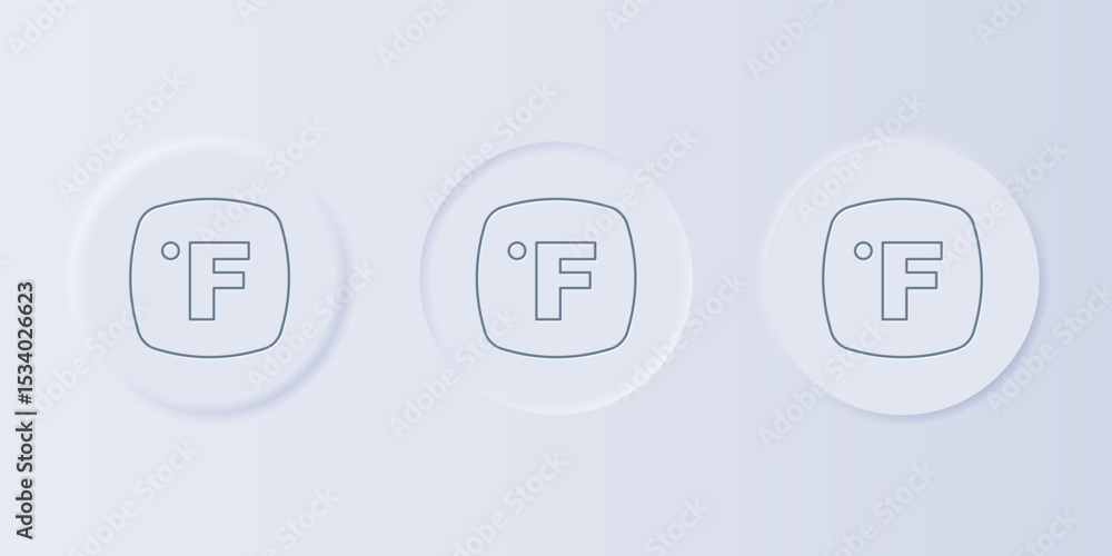 Aufkleber grey fahrenheit icon isolated on grey background. set icons in square buttons. vector