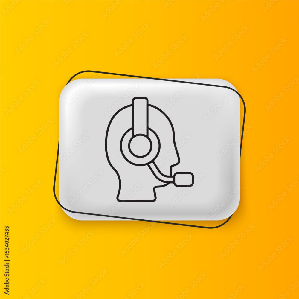 Poster black man with a headset icon isolated on yellow background. support operator in touch. concept for 