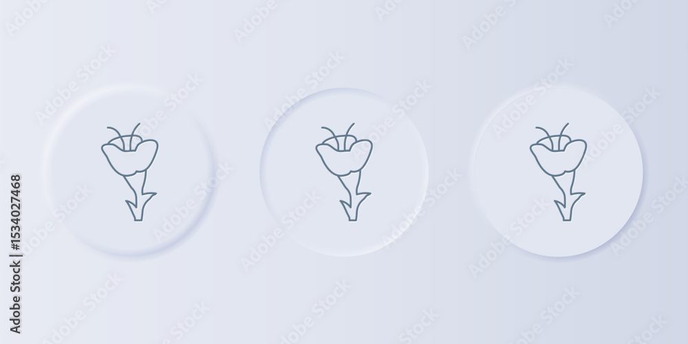 Poster grey flower icon isolated on grey background. set icons in square buttons. vector