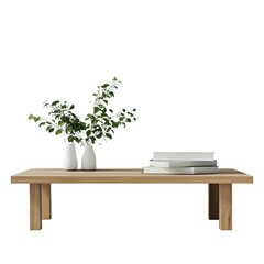 Minimalist Coffee Table with Books and Plant [Transparent Background PNG]