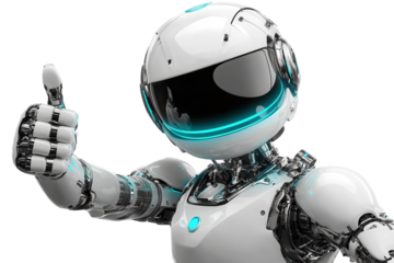 Friendly robots giving thumbs up in a lively cafe atmosphere, showcasing positivity and innovation in a modern social setting