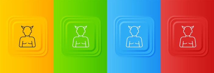 White Krampus, heck icon isolated on colorful background. Horned devil. Traditional Christmas devil. Happy Halloween party. Set icons in square buttons. Vector