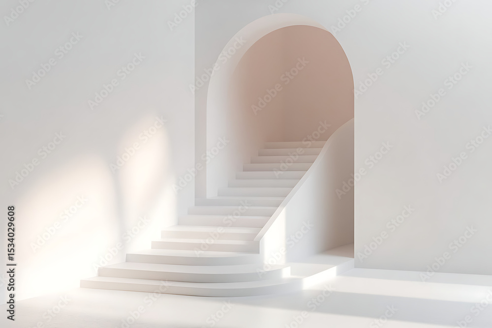 Poster 3d rendering of an empty room with a white wall and floor background. minimal abstract interior desi