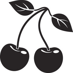 Cherries Silhouette with Leaves – Vector Illustration of Fresh Fruit, Natural Food, and Botanical Concepts

