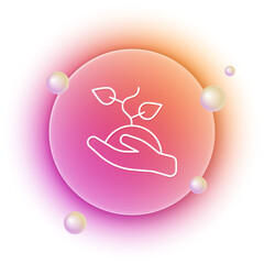 White Volunteer team planting trees icon isolated on white background. Represents ecological protection, protecting plants and trees. Orange and pink gradient circle background. Vector