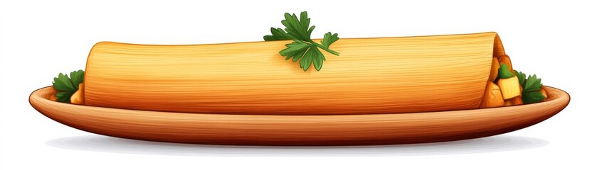 Tamale on Plate with Parsley Garnish, Cuisine , Latin food
