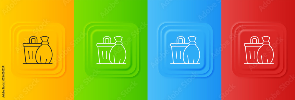 Poster white trash can icon isolated on colorful background. garbage bin sign. recycle basket icon. office 