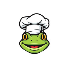 Funny Frog Logo, Smiling Frog With Chef Hat, Vector Drawing Art