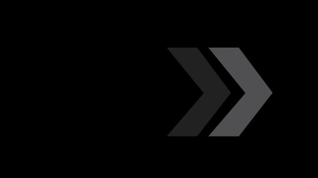 Right-directional arrow loop animation. Arrow moving right on black background. Animated arrows for the overlay video layer.
