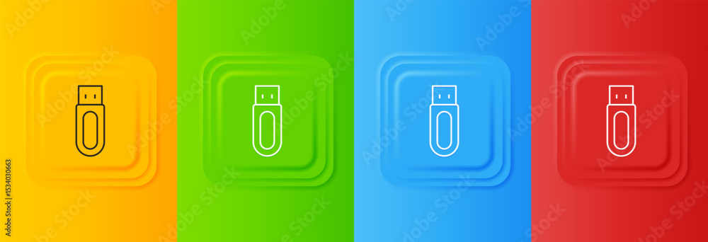 Poster white usb flash drive icon isolated on colorful background. set icons in square buttons. vector