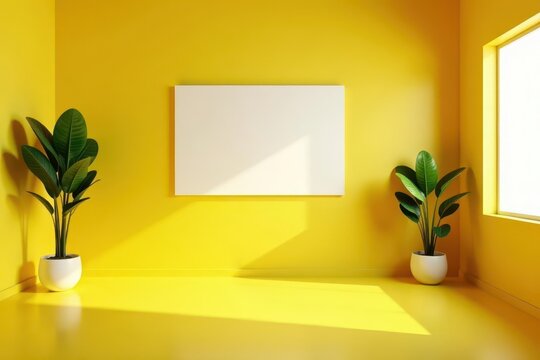 Empty yellow virtual room with window, perfect for online meetings , presentation template, yellow room, presentation