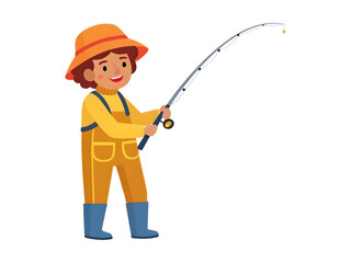 full fishing rod cartoon isolated on a transparent background