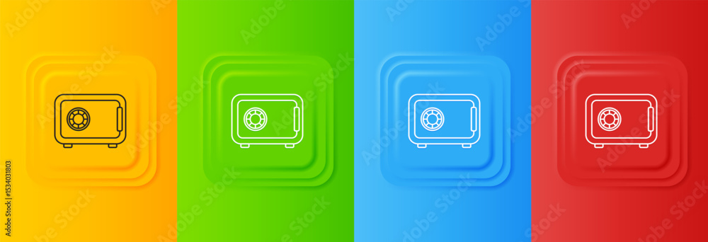 Aufkleber white safe icon isolated on colorful background. the door safe a bank vault with a combination lock.