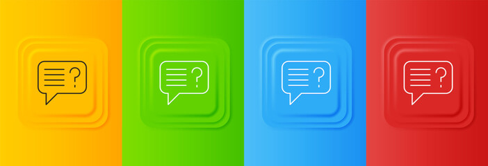 White Unknown search icon isolated on colorful background. Magnifying glass and question mark. Set icons in square buttons. Vector
