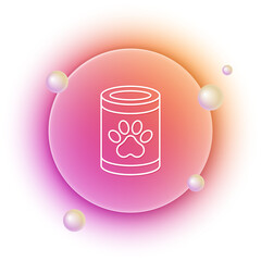 White Canned food icon isolated on white background. Food for animals. Pet food can. Orange and pink gradient circle background. Vector