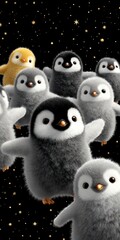 Obraz premium Adorable Penguin Chicks Night Sky Cute Animals HD Image